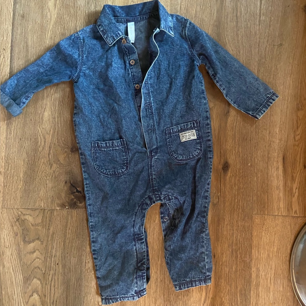 Soft cotton denim look button down coveralls